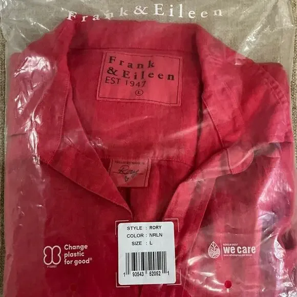 Frank & Eileen Rory Maxi Shirtdress Washed Italian Linen Summer Red Size Large - Picture 13 of 14